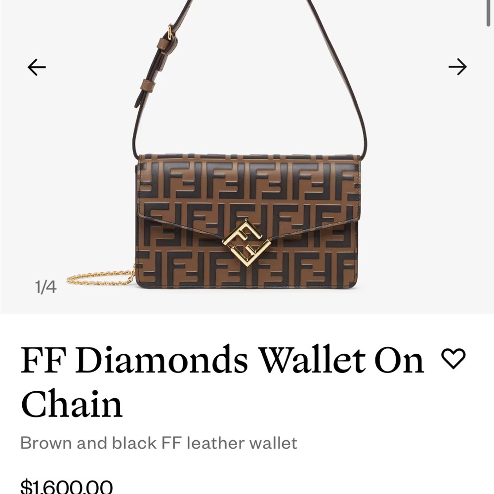 Fendi Brown and Black Leather Wallet with Chain